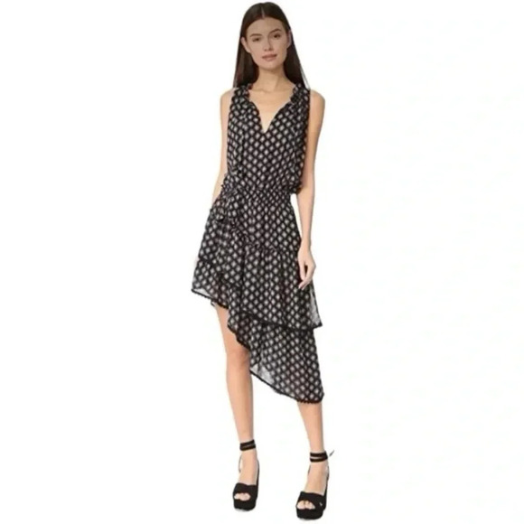 Misa Los Angeles asymmetrical printed ruffle mini dress